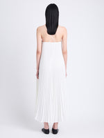 Back full length image of model wearing Celeste Dress In Lightweight Crepe in OFF WHITE