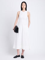 Front full length image of model wearing Juno Dress In Broderie Anglaise in OFF WHITE