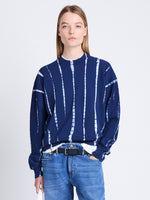 Cropped front image of model wearing Blake Sweatshirt in Stripe Td Sweatshirting in navy/white