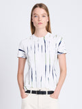 Cropped front image of model wearing Finley Tie Dye T-Shirt in white/navy/olive