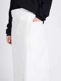 Detail image of model wearing Iris Wrap Skirt in Stretch Twill in ECRU
