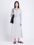 Front image of Georgie Skirt in Striped Shirting in IVORY/NAVY