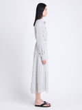 Side image of Georgie Skirt in Striped Shirting in IVORY/NAVY