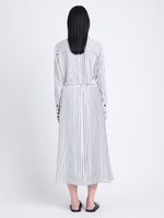 Back image of Georgie Skirt in Striped Shirting in IVORY/NAVY