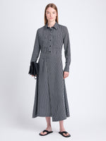 Front image of Georgie Skirt in Striped Shirting in BLACK/PISTACHO