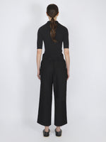 Back image of model wearing Brooke Pant in Drapey Suiting in black
