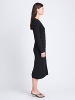 Side full length image of model wearing Cameron Dress In Boucle Viscose in BLACK