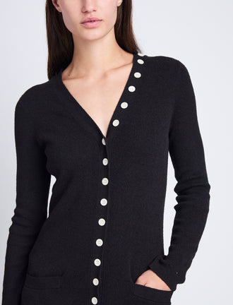 Detail image of model wearing Cameron Dress In Boucle Viscose in BLACK