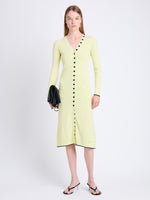 Front full length image of model wearing Cameron Dress In Boucle Viscose in CITRINE