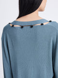 Detail image of model wearing Elsie Top In Midweight Button Details Knits in JUNIPER