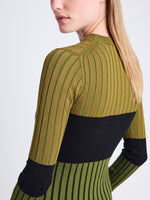 Detail image of model wearing Peyton Shirt In Layering Ribs in OLIVE MULTI