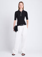 Front full length image of model wearing Spencer Blouse In Boucle Viscose in BLACK