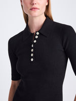 Detail image of model wearing Spencer Blouse In Boucle Viscose in BLACK