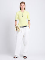 Front full length image of model wearing Spencer Blouse In Boucle Viscose in CITRINE