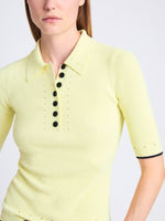 Detail image of model wearing Spencer Blouse In Boucle Viscose in CITRINE