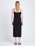 Back full length image of model wearing Sydney Dress In Boucle Viscose in BLACK