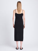 Back full length image of model wearing Sydney Dress In Boucle Viscose in BLACK