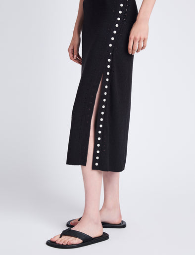 Detail image of model wearing Sydney Dress In Boucle Viscose in BLACK