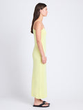 Side full length image of model wearing Sydney Dress In Boucle Viscose in CITRINE