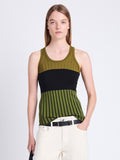 Front cropped image of model wearing Parker Shirt In Layering Ribs in OLIVE MULTI