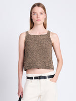 Front cropped image of model wearing Drew Top In Chunky Marl in CAMEL/BLACK