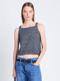 Front cropped image of model wearing Drew Top In Chunky Marl in DARK BLUE/ OFF WHITE