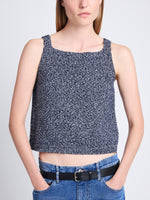 Detail image of model wearing Drew Top In Chunky Marl in DARK BLUE/ OFF WHITE