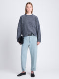 Front full length image of model wearing Remy Sweater In Chunky Marl in DARK BLUE/ OFF WHITE
