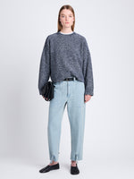 Front full length image of model wearing Remy Sweater In Chunky Marl in DARK BLUE/ OFF WHITE