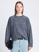 Front cropped image of model wearing Remy Sweater In Chunky Marl in DARK BLUE/ OFF WHITE