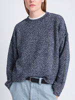 Detail image of model wearing Remy Sweater In Chunky Marl in DARK BLUE/ OFF WHITE