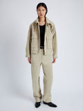 Front image of model wearing Windsor Jacket in Rumpled Cotton in khaki