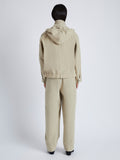 Back image of model wearing Windsor Jacket in Rumpled Cotton in khaki