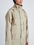 Detail image of model wearing Windsor Jacket in Rumpled Cotton in khaki