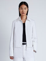 Cropped front image of model wearing Barnes Jacket in Rumpled Cotton in WHITE