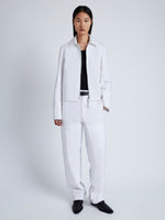 Front image of model wearing Barnes Jacket in Rumpled Cotton in WHITE