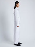 Side image of model wearing Barnes Jacket in Rumpled Cotton in WHITE