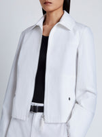 Detail image of model wearing Barnes Jacket in Rumpled Cotton in WHITE