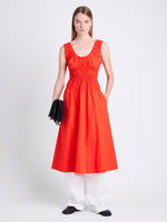 Front image of model wearing Penny Dress in Poplin in POPPY