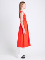 Side image of model wearing Penny Dress in Poplin in POPPY