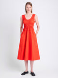 Front image of model wearing Penny Dress in Poplin in POPPY