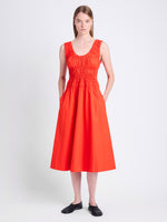 Front image of model wearing Penny Dress in Poplin in POPPY