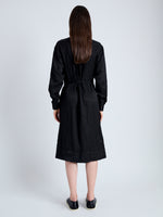 Back full length image of model wearing Nelson Dress in Crinkled Flou in BLACK