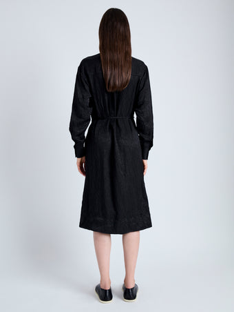 Back full length image of model wearing Nelson Dress in Crinkled Flou in BLACK