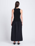 Back full length image of model wearing Malia Dress in Peached Poplin in BLACK