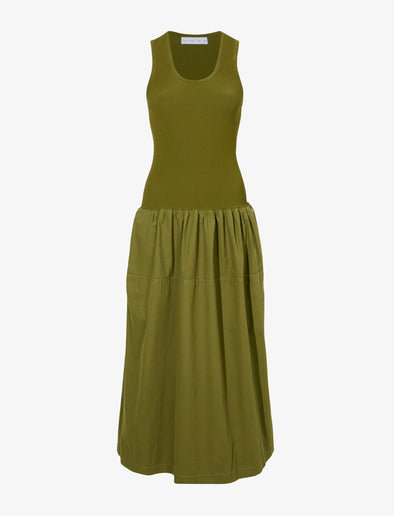 Still Life image of Malia Dress in Peached Poplin in OLIVE