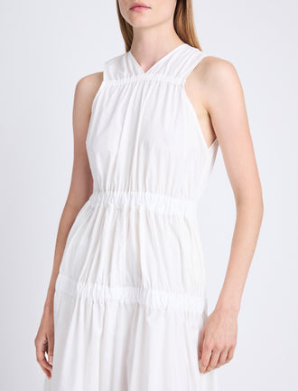 Detail image of model wearing Libby Dress In Poplin in OFF WHITE