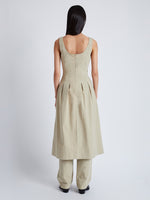 Back image of model wearing Allen Dress in Rumpled Cotton in KHAKI