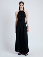 Front full length image of model wearing Lenny Dress in Matte Jersey in BLACK