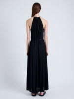 Back full length image of model wearing Lenny Dress in Matte Jersey in BLACK